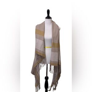 Universal Thread Cozy Knit Shawl Wrap Scarf Beige Mustard Stripe Fringe OSFM